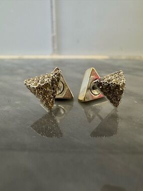 Pyramid Crystal Stud Earrings Silver Tone